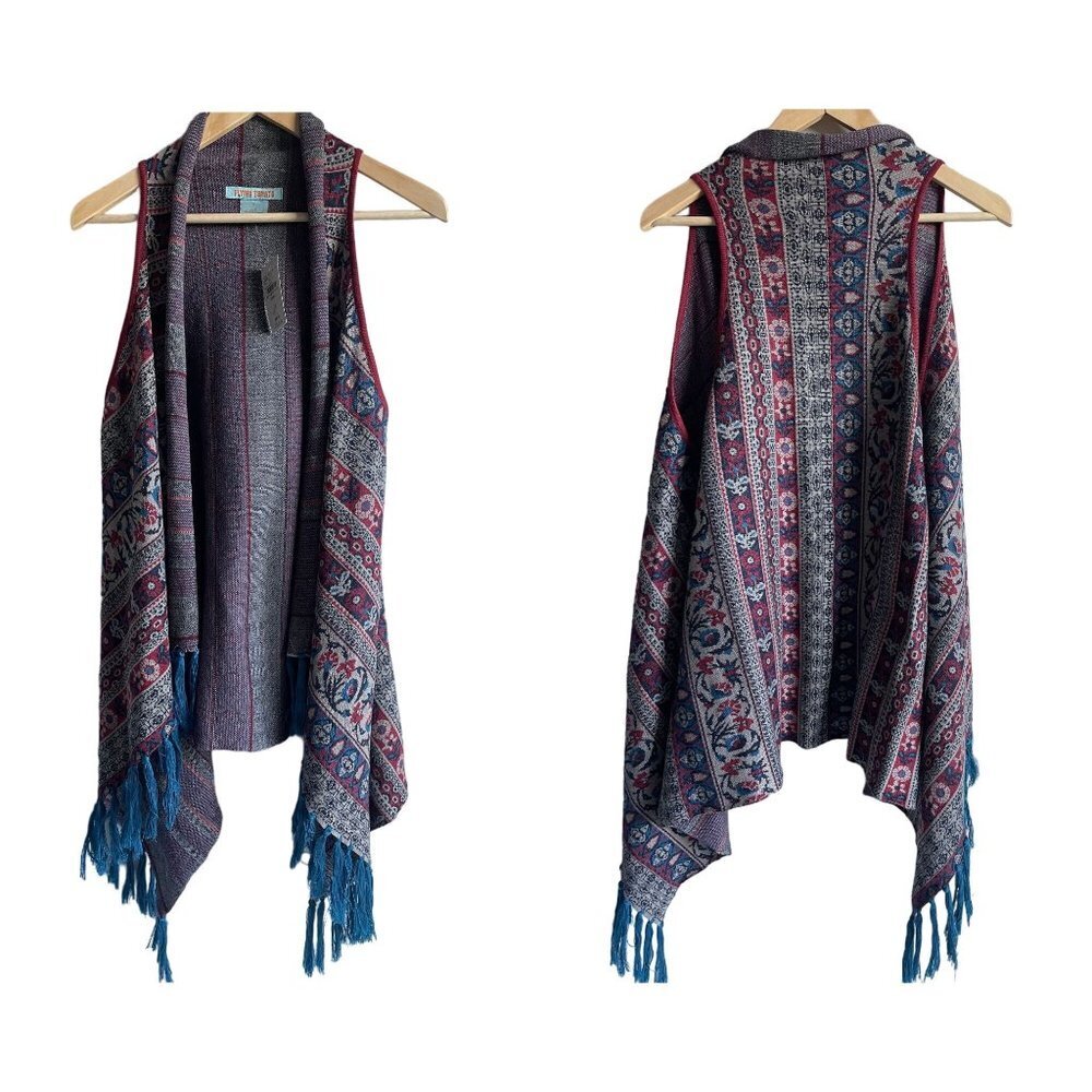 New! Flying Tomato Knit Tribal Southwestern Vest Boho Bohemian Fringe Size Small